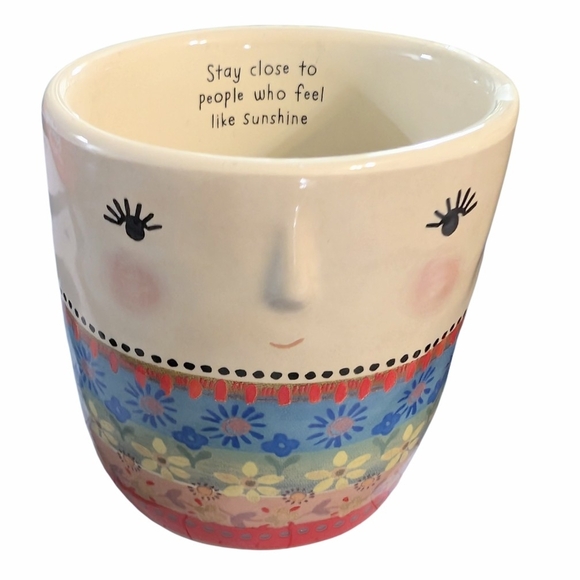 ​Natural Life Set of 2 Boho Face Ceramic Mugs / Planters - Inspirational - Picture 2 of 6